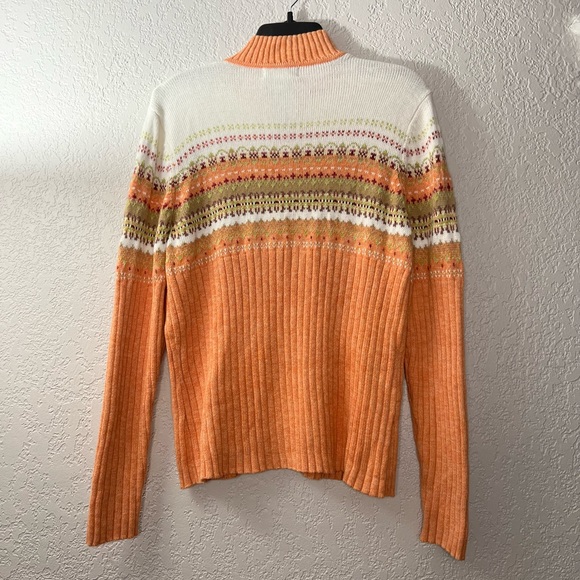 Tiara International Peach White Classic Knitted Front Zip mock Casual Sweater - Picture 2 of 9